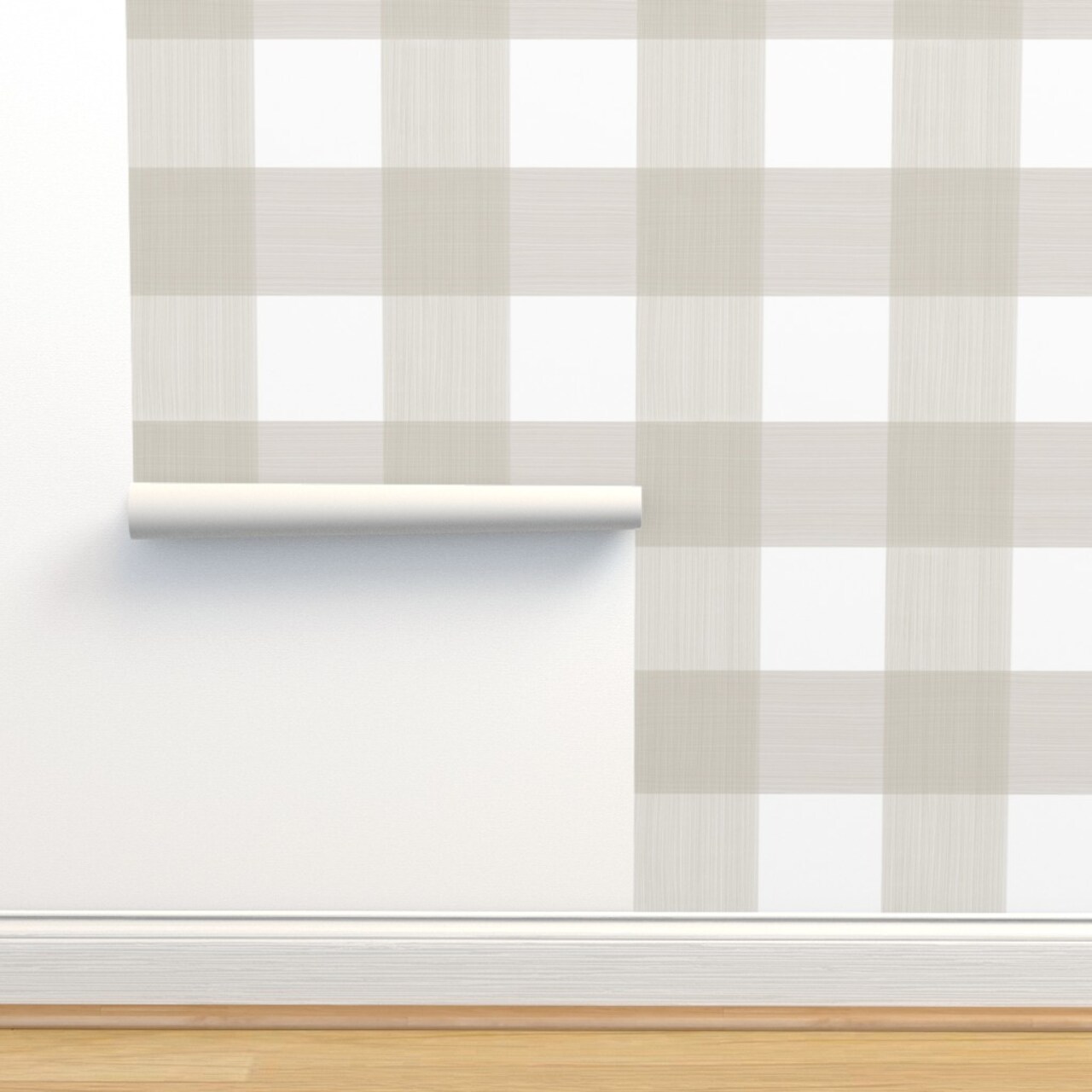 Buffalo Plaid Check Gingham Beige Strie Custom Removable Wallpaper by Spoonflower Peel & Stick Wallpaper 2FT Wide